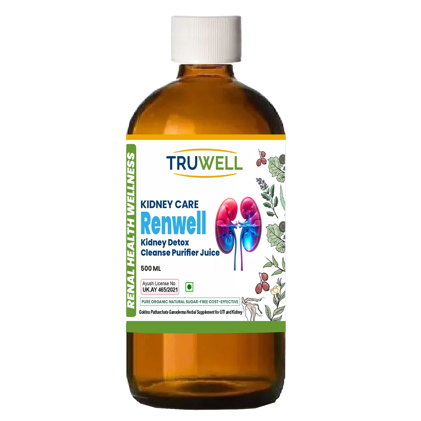 RenWell Juice (Gokhru + Patharchata) | Clinically Approved Kidney Detox & Stone Prevention | Supports Urinary Health & Hydration | Ayurvedic Herbal Formula | 500ml