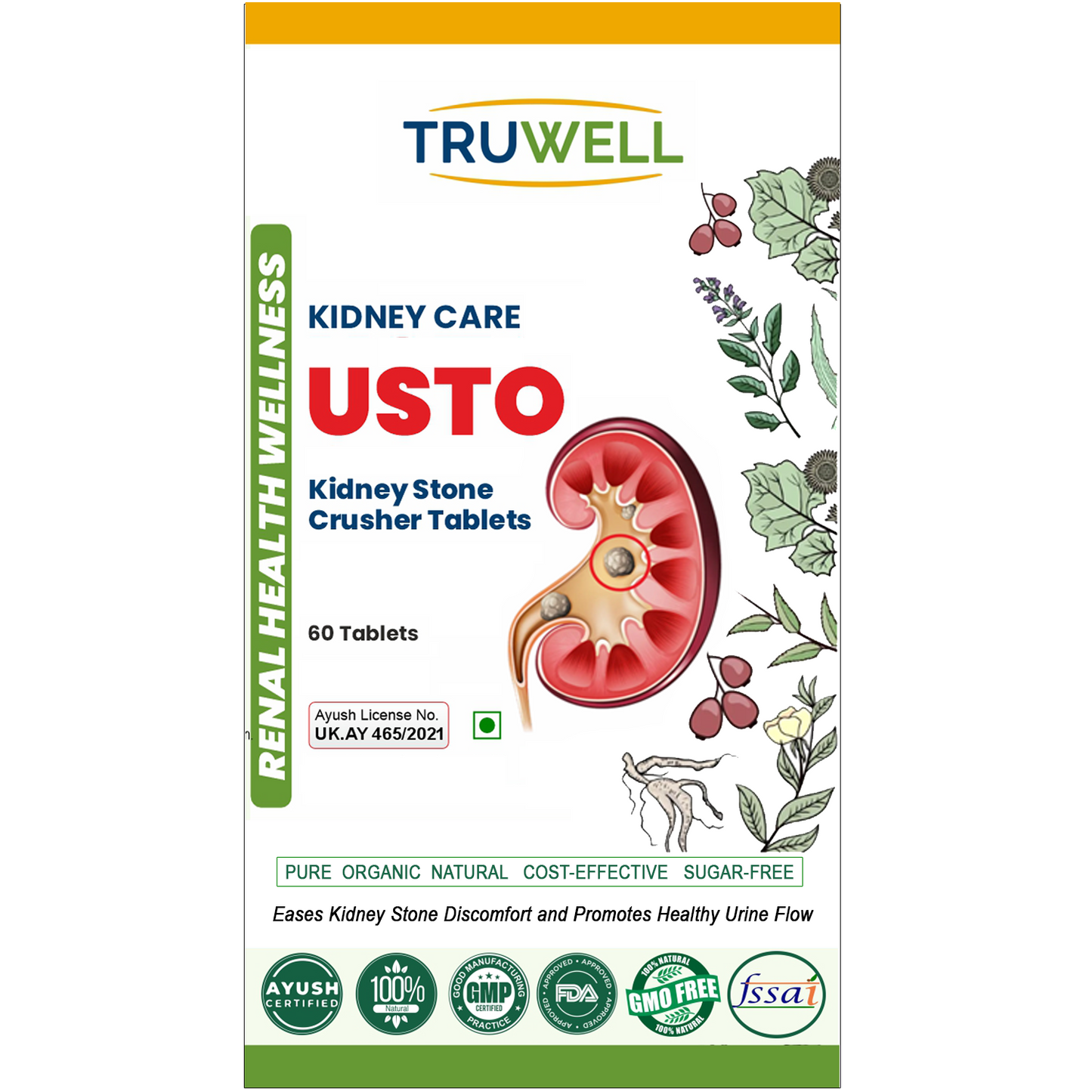 USTO Tablets | Clinically Approved for Kidney Stone Removal & Detox | Supports Kidney Health & Urinary Wellness | Ayurvedic Formula | Single Pack | 60 Tablets