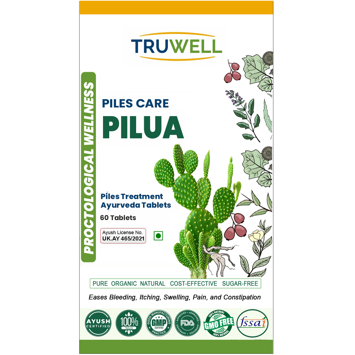 PILUA Tablets | Clinically Approved for Piles & Digestive Wellness | Reduces Inflammation & Discomfort | Ayurvedic Hemorrhoid Relief | Single Pack | 60 Tablets