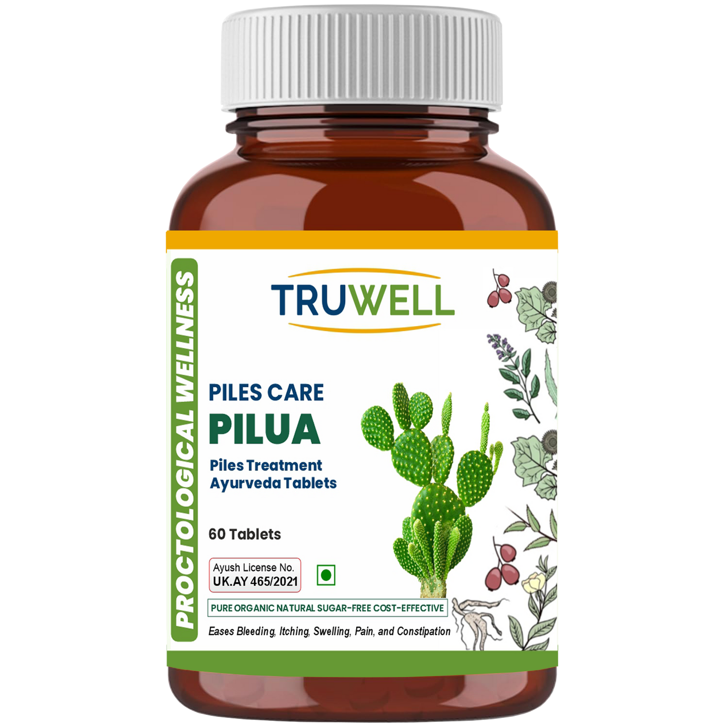 PILUA Tablets | Clinically Approved for Piles & Digestive Wellness | Reduces Inflammation & Discomfort | Ayurvedic Hemorrhoid Relief | Single Pack | 60 Tablets